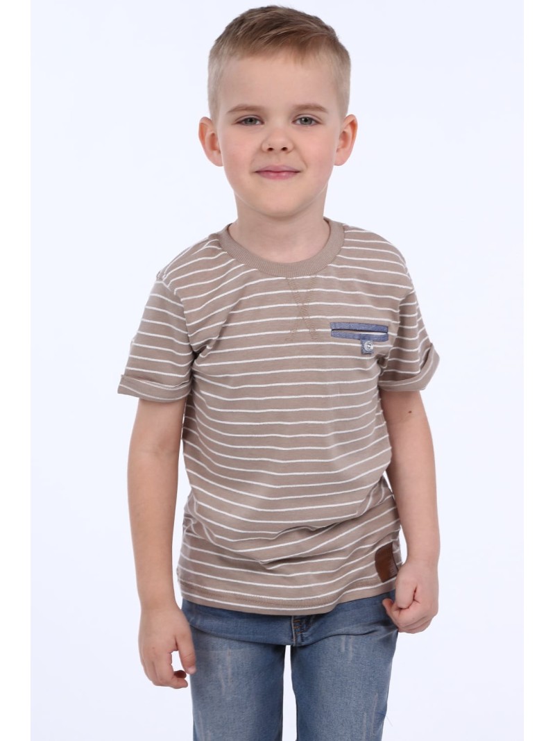 Beige gestreiftes Jungen-T-Shirt NDZ4474 – Online-Shop – Boutique